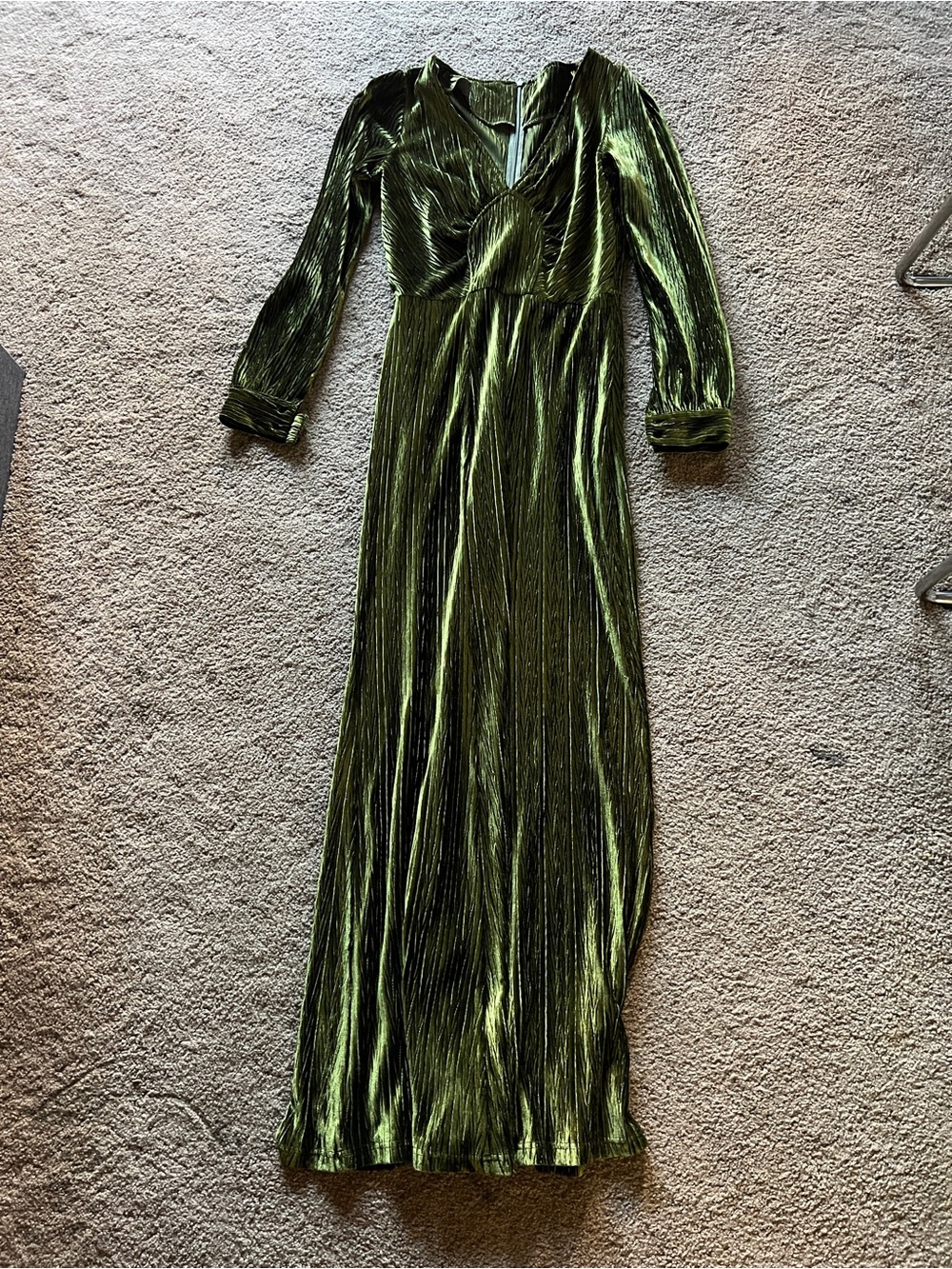 Voodoo Vixen Olive Green Velvet Long Sleeve Maxi Dress